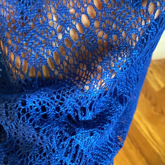 Beautiful long blue lace dress with under slip sheer lace bottom - Picture 8 of 15